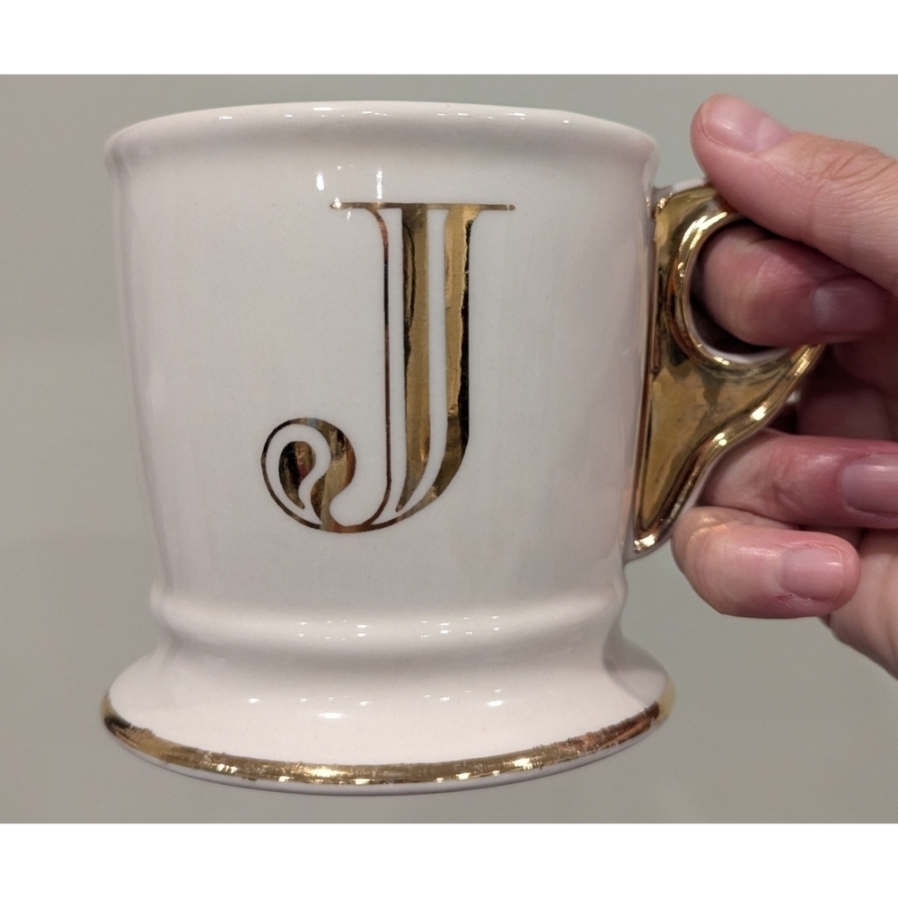 Anthropologie Gold Rim J Monogram Ceramic Mug